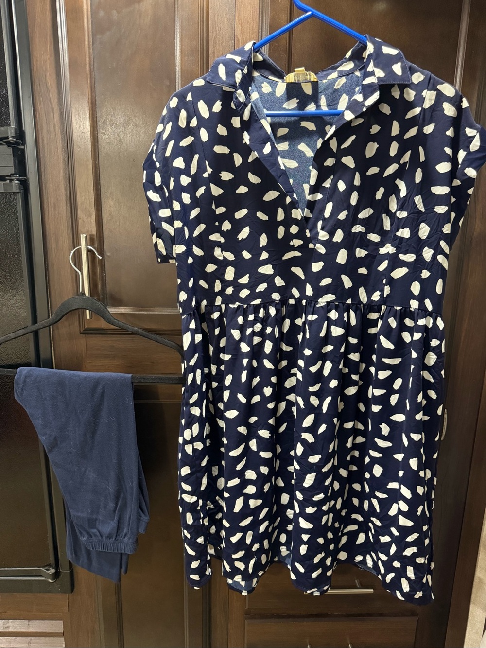 Umgee Navy White Mini Shirt Dress Tunic w matching Old Navy crop leggings